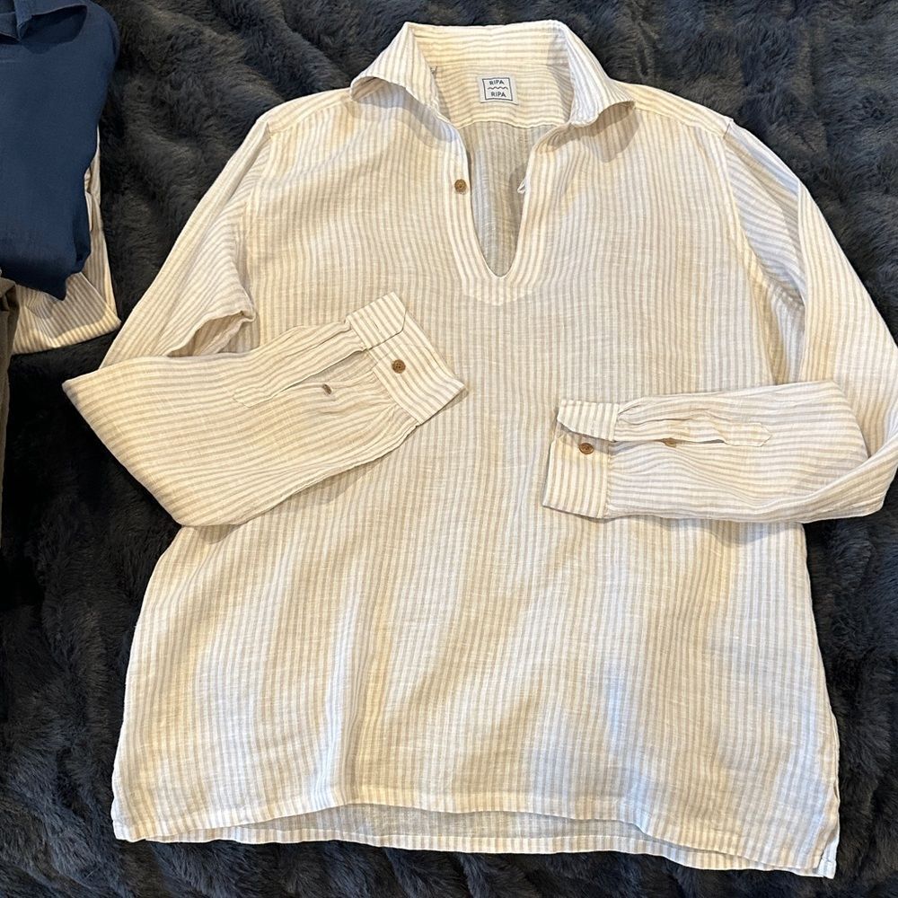 Ripa Ripa Men's Cream Striped Shirt